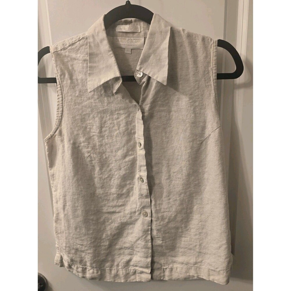 Vintage Y2k Preppy 100% Linen Sleeveless Button Down  Top Sz 8 Bickett & Ingrish